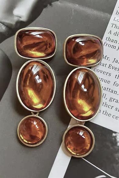 Kahverengi Sallantılı Tasarım Küpe (Çift)