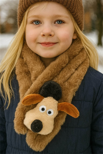 Kahverengi Köpek Figürlü Çocuk Peluş Atkı