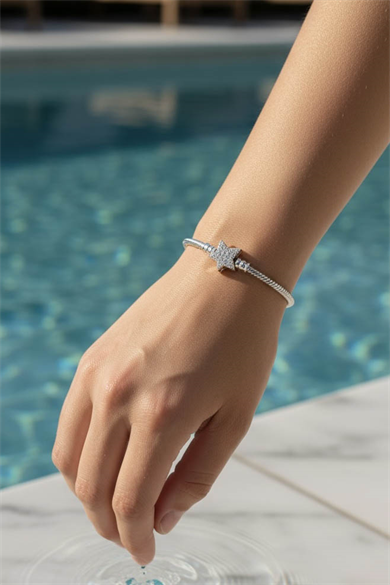 Gümüş Renk Yıldız Figürlü Pandora Bileklik