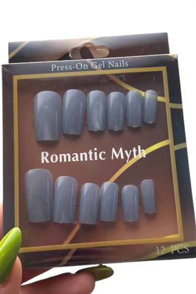 12li Koyu Gri Renk Kedi Gözü Yansımal Takma Tırnak Set (Yapıştırıcılı)