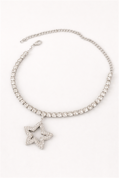 Gümüş Renk Yıldız Figürlü Taş Detaylı Tasarım Halhal