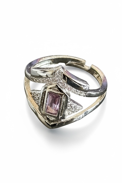 Gümüş Renk Taş Detaylı Ayarlanabilir Yüzük