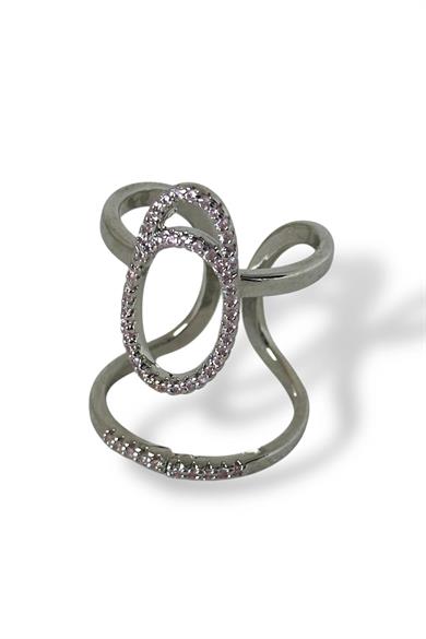 Gümüş Renk Taş Detaylı Ayarlanabilir Çelik Yüzük