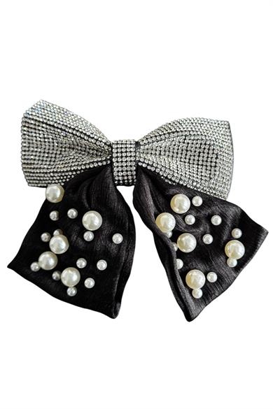 Gümüş Ve Siyah Renk İnci Ve Taş Detaylı Otomat Toka