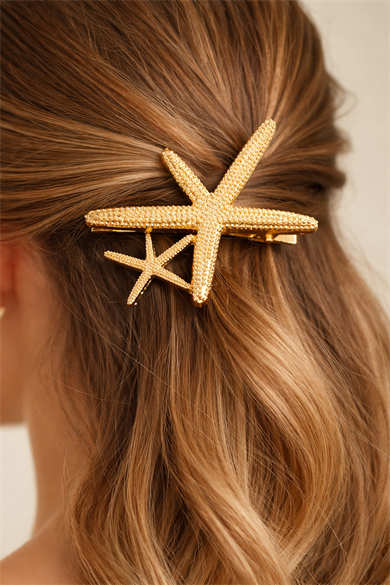 Altın Renk Yıldız Figürlü Yan Toka