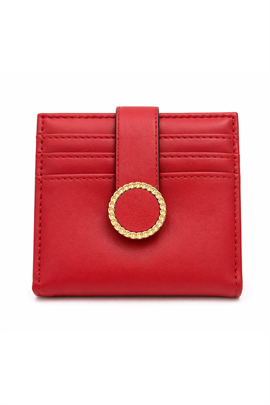 Kırmızı Renk 2 Bölmeli Deri Kadın Kartlık/Cüzdan