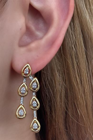 Altın Renk Taş Detaylı YSX Küpe (Çift)