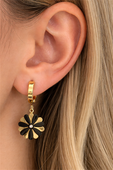 Altın Renk Çiçek Figürlü Çelik Küpe (Çift)