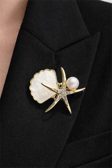Deniz Yıldızı Figürlü Taşlı Broş