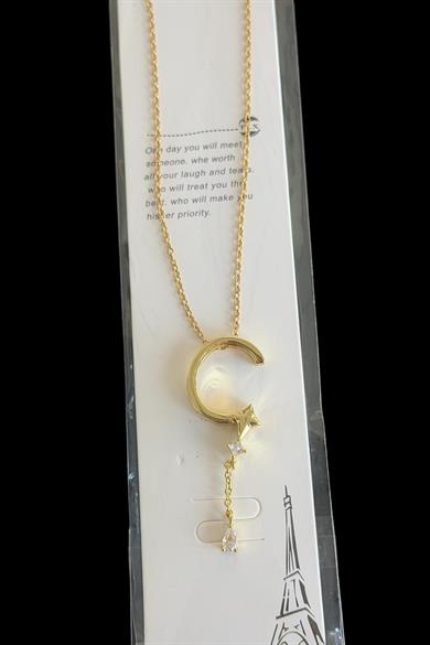 Altın Renk C Harfli Taş Detaylı Çelik Kolye