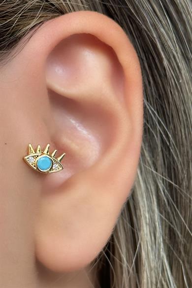 Altın Renk Göz Figürlü Çelik Tragus/Kıkırdak Küpe/Piercing (Tek)