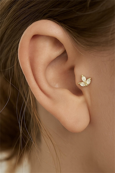Altın Renk Taşlı Cerrahi Çelik Tragus/Kıkırdak Küpe/Piercing (Tek)