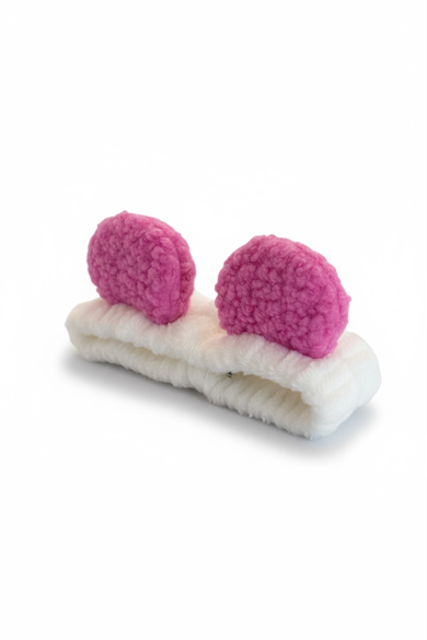 Beyaz Ve Pembe Renk Kulak Detaylı Peluş Saç Bandı