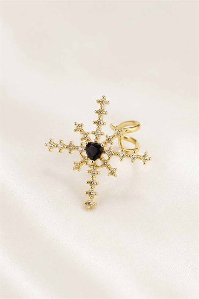Altın Renk  Kalp Figürlü Taş Detaylı TX Ear Cuff (Tek)