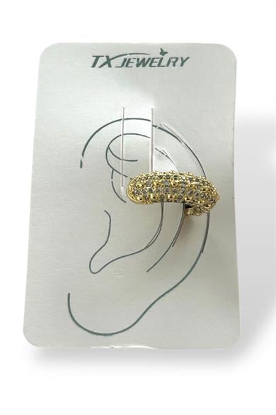 Altın Renk Taş Detaylı 14K Altın Kaplama TX Ear Cuff (Tek)