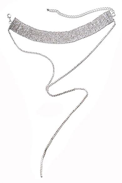 Gümüş Renk Taş Detaylı Tasarım Vücut Aksesuar