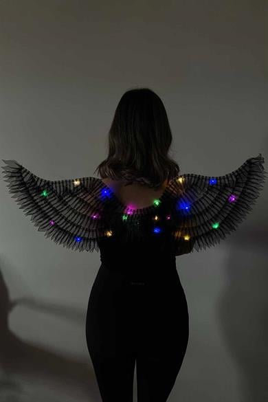Siyah Renk Led Yanıp Sönen Işıklı Melek Kanat