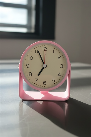 Pembe  Renk Mini Dekoratif Alarmlı Yuvarlak Masa Saati