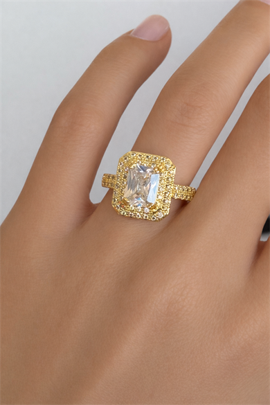 Altın Renk Baget Taşlı Ayarlanabilir Yüzük