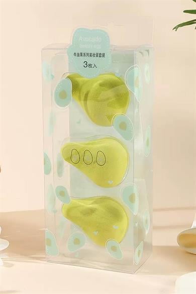 Yeşil Renk Avakado 3lü Pürüzsüz Dokulu Makyaj Süngeri Seti