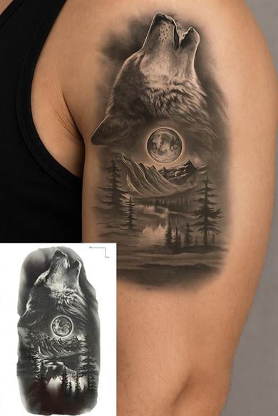 Geçici Kurt Figürlü Dövme Tattoo