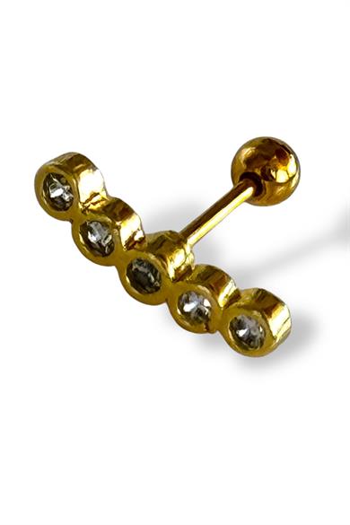 Altın Renk Taş Detaylı Çelik Tragus/Kıkırdak Küpe/Piercing (Tek)