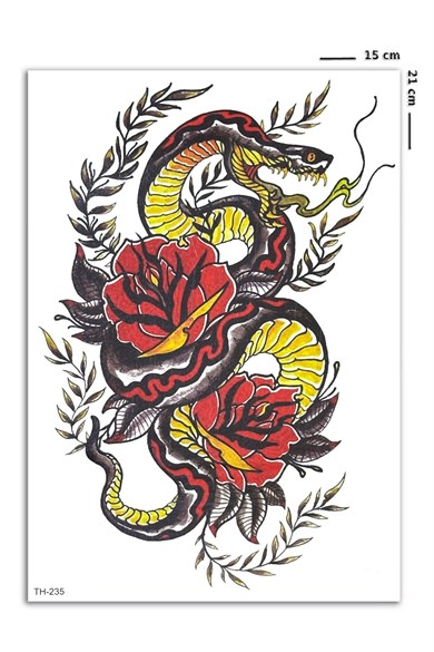  Renkli Güllü Yılan Geçici Dövme Tattoo