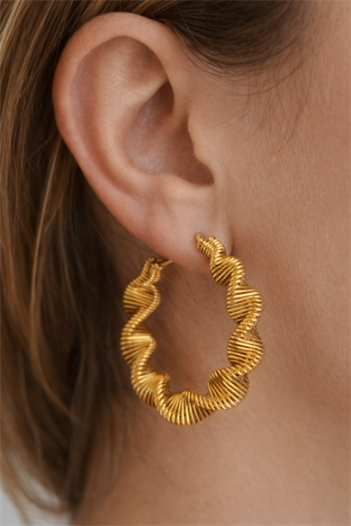  Altın Renk Çelik Halka Küpe (Çift)