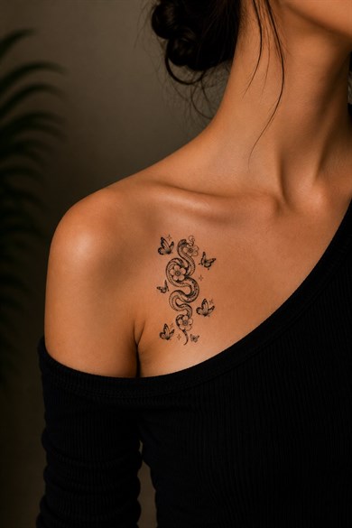 Yılan Ve Kelebek Mini Geçici Dövme Tattoo