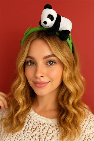 Yeşil Renk Panda Figürlü Peluş Taç