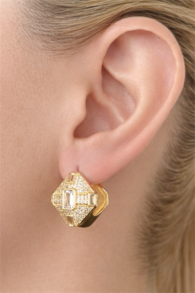 Altın Renk 14K Altın Kaplama Taşlı Küpe (Çift)