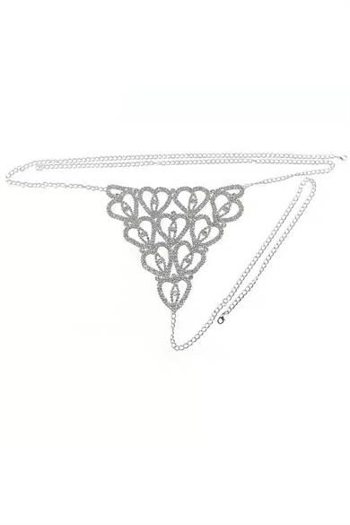 Gümüş Renk Taş Detaylı Tanga