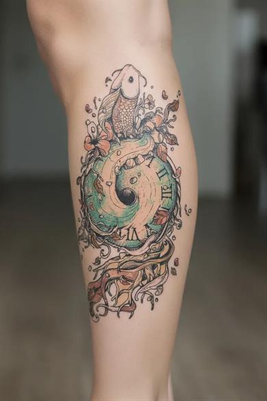 Saat ve Balık Geçici Dövme Tattoo