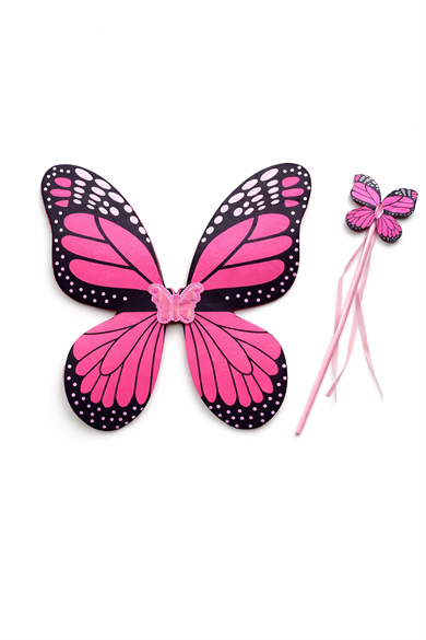 Pembe Renk Kelebek Figürlü Kanat / Asa Set
