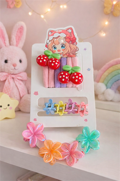 14lü Çiçek Ve Kiraz Figürlü Çocuk Toka Set