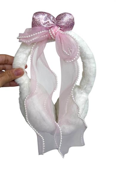 Beyaz Renk Kurdele Figürlü Peluş Kulaklık
