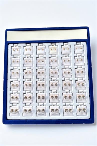 Altın Renk 36lı Taş Detaylı Küpe Set