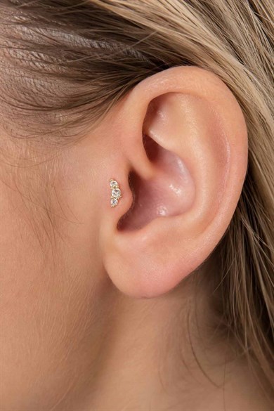 Altın Renk Taşlı Cerrahi Çelik Tragus/Kıkırdak Küpe/Piercing (Tek)
