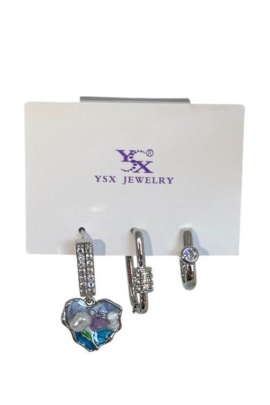 Gümüş Renk Taş Detaylı 3lü YSX Küpe Set