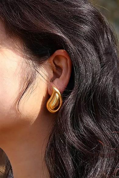 Altın Renk Damla Figürlü Çelik Küpe (Çift)