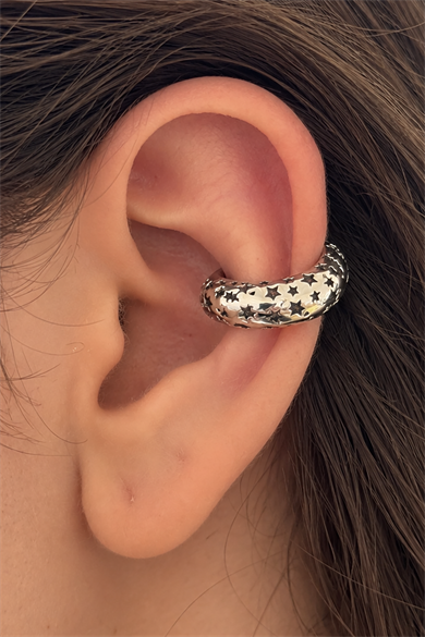 Gümüş Renk Yıldız Detaylı TX Ear Cuff (Tek)