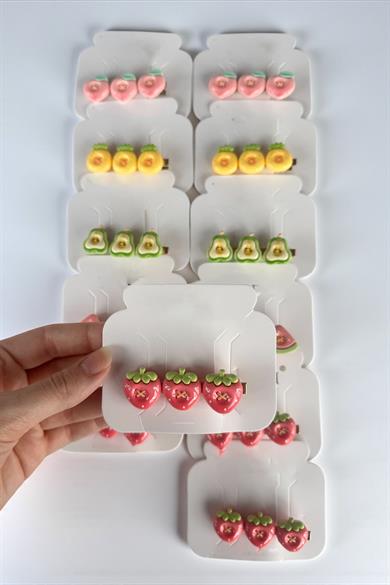 12li Karışık Renk Meyve Figürlü Yan Toka Set 