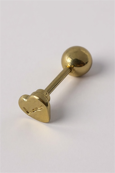 Altın Renk Kalp Figürlü Taş Detaylı Cerrahi Çelik Tragus/Kıkırdak Küpe/Piercing (Tek)