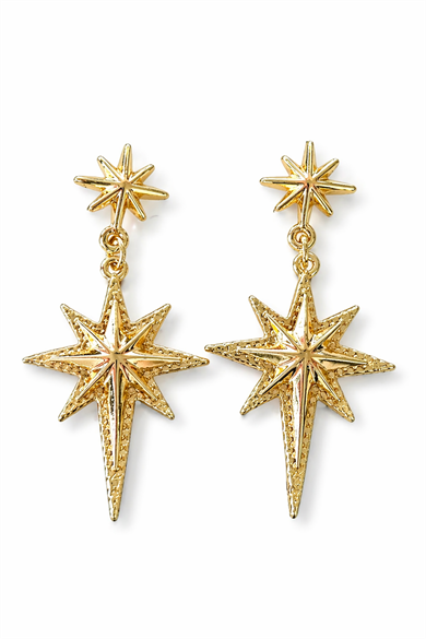 Altın Renk Kuzey Yıldızı Figürlü Küpe (Çift)