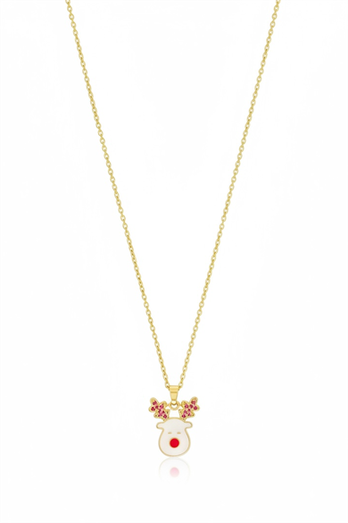 Altın Renk Geyik Figürlü Çelik Yılbaşı Kolyesi