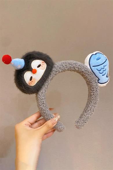 Gri Renk Penguen Ve Balık Detaylı Peluş Taç