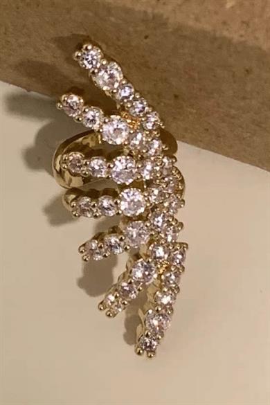 Altın Renk Taş Detaylı 14K Altın Kaplama TX Ear Cuff (Tek) 