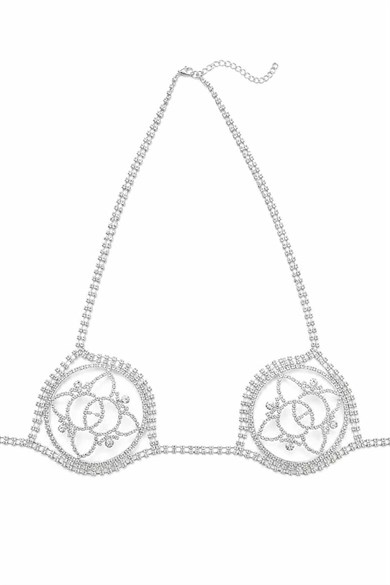 Gümüş Renk Taş Detaylı Bikini Üstü /Bralet /Vücut Aksesuarı