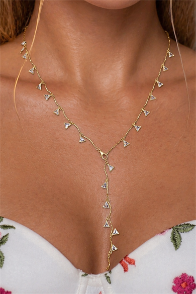 Altın Renk Taş Detaylı Çelik Y Kolye