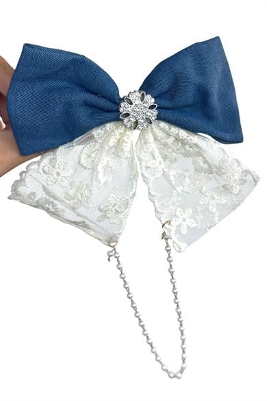 Mavi Ve Beyaz Renk Kurdele Figürlü Otomat Toka